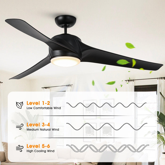 60" Wall Control 3 Blades Black Ceiling Fan with LED Lighting - Sweatfully