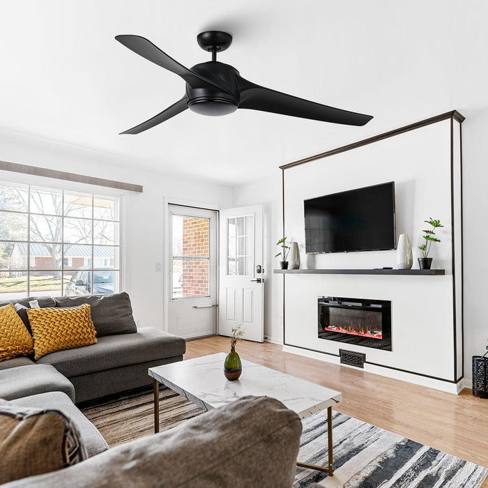 60" Wall Control 3 Blades Black Ceiling Fan with LED Lighting - Sweatfully