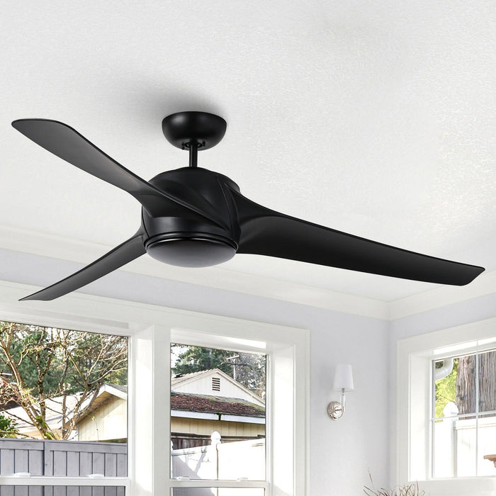 60" Wall Control 3 Blades Black Ceiling Fan with LED Lighting - Sweatfully