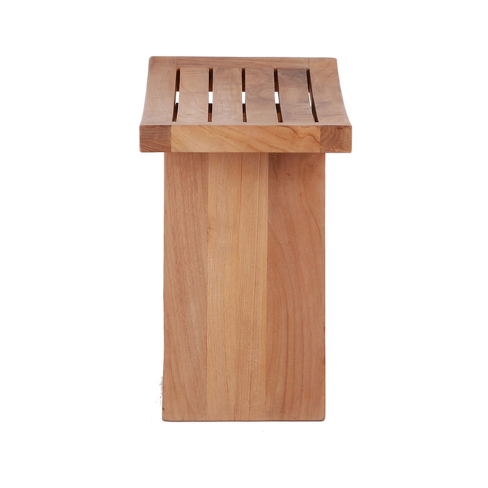 Siena Natural Teak Shower and Bath Stool with Curved Seat and Shelf - Sweatfully