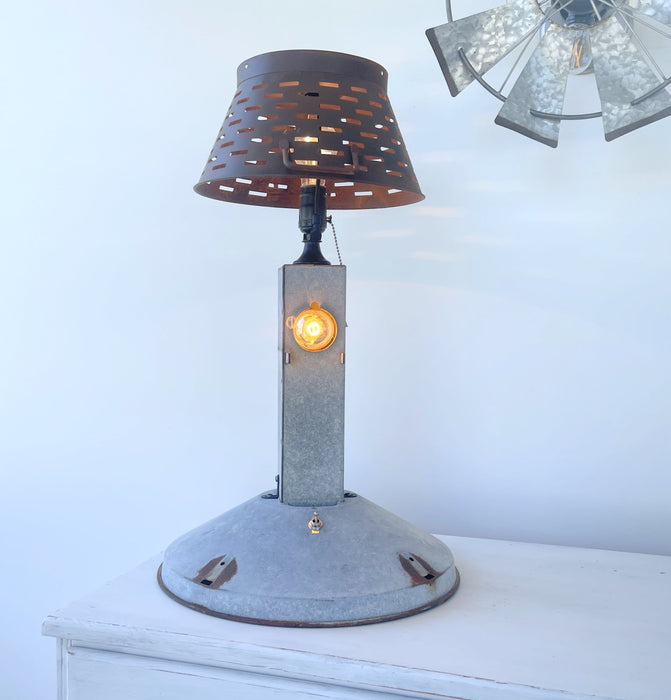 Original Antique Chicken Feeder Tall Farm Table Lamp - Sweatfully
