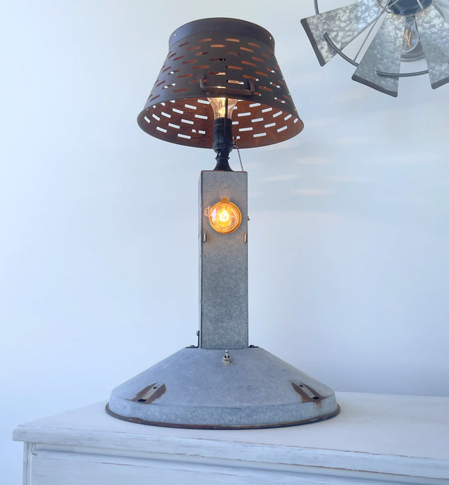 Original Antique Chicken Feeder Tall Farm Table Lamp - Sweatfully