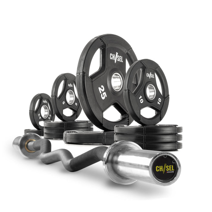 XMARK Chisel Olympic Weight Plates and Curl Barbell Sets CHISEL-CHISEL-BAL-65 - Sweatfully