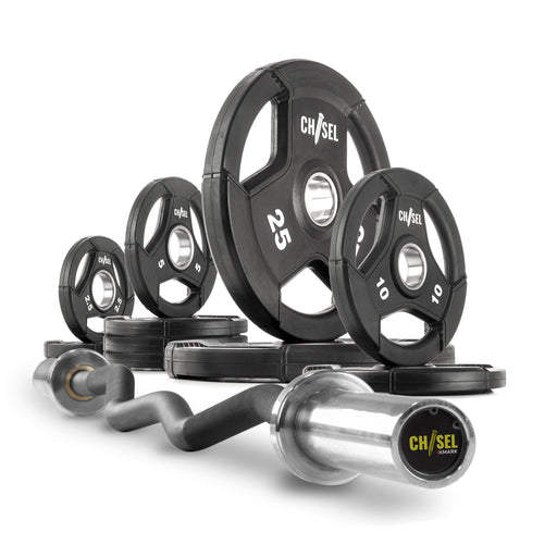 XMARK Chisel Olympic Weight Plates and Curl Barbell Sets CHISEL-CHISEL-BAL-65 - Sweatfully