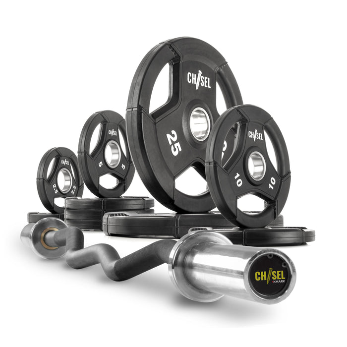 XMARK Chisel Olympic Weight Plates and Curl Barbell Sets CHISEL-CHISEL-BAL-65 - Sweatfully