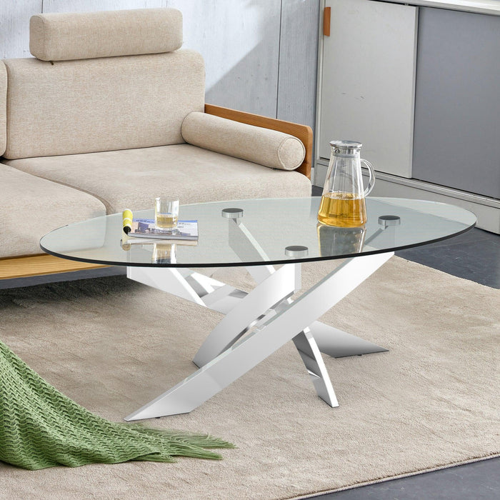 17" H Contemporary Glass Coffee Table in Living Room, Bedroom - Sweatfully