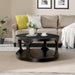 18"H Antique Black Round Structure Coffee Table with Open Shelf - Sweatfully