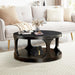 18"H Antique Black Round Structure Coffee Table with Open Shelf - Sweatfully