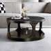 18"H Antique Black Round Structure Coffee Table with Open Shelf - Sweatfully