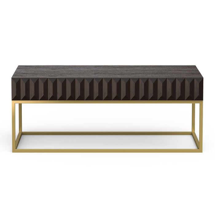Walnut/Gold Textured Front Panels Coffee Table with Concealed Drawers - Sweatfully