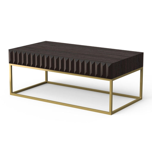 Walnut/Gold Textured Front Panels Coffee Table with Concealed Drawers - Sweatfully