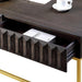 Walnut/Gold Textured Front Panels Coffee Table with Concealed Drawers - Sweatfully
