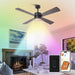 52 Inch Bucholz Industrial Dimmable RGB LED Ceiling Fan with Remote and APP Control - Sweatfully