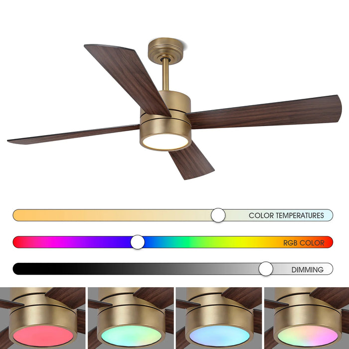 52 Inch Bucholz Industrial Dimmable RGB LED Ceiling Fan with Remote and APP Control - Sweatfully