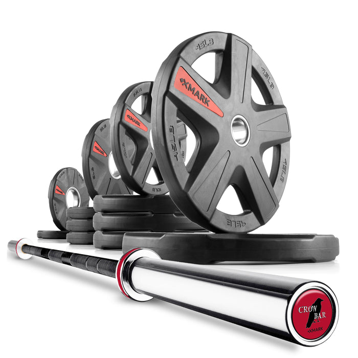 XMARK Texas Star Olympic Weight Plates and Olympic Barbell Sets CROWBAR-3389-BAL-155 - Sweatfully