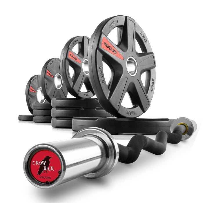 XMARK Texas Star Olympic Weight Plates and Curl Barbell Sets XM-3675-BLACK-3389-BAL-65 - Sweatfully