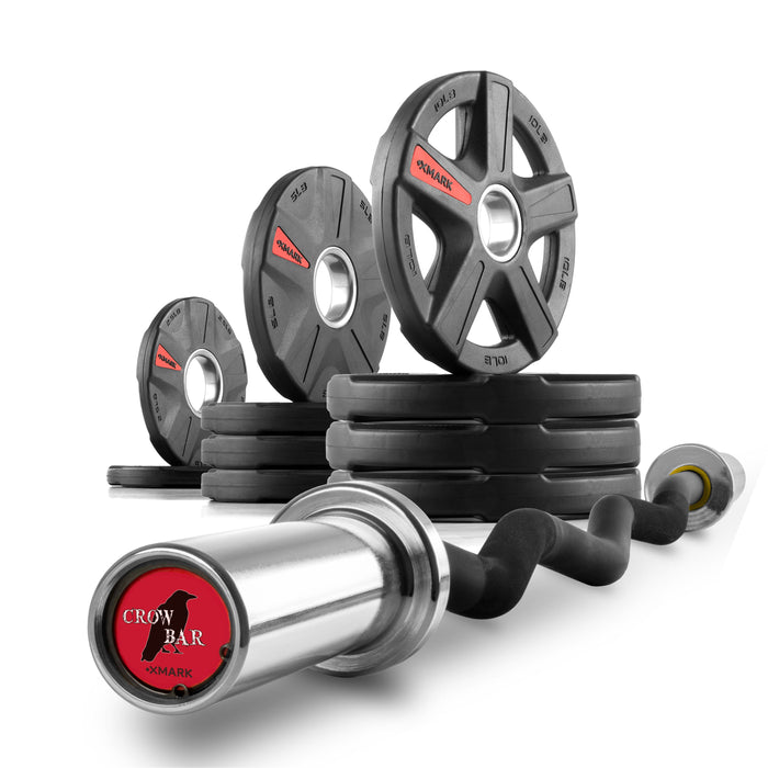 XMARK Texas Star Olympic Weight Plates and Curl Barbell Sets XM-3675-BLACK-3389-BAL-65 - Sweatfully