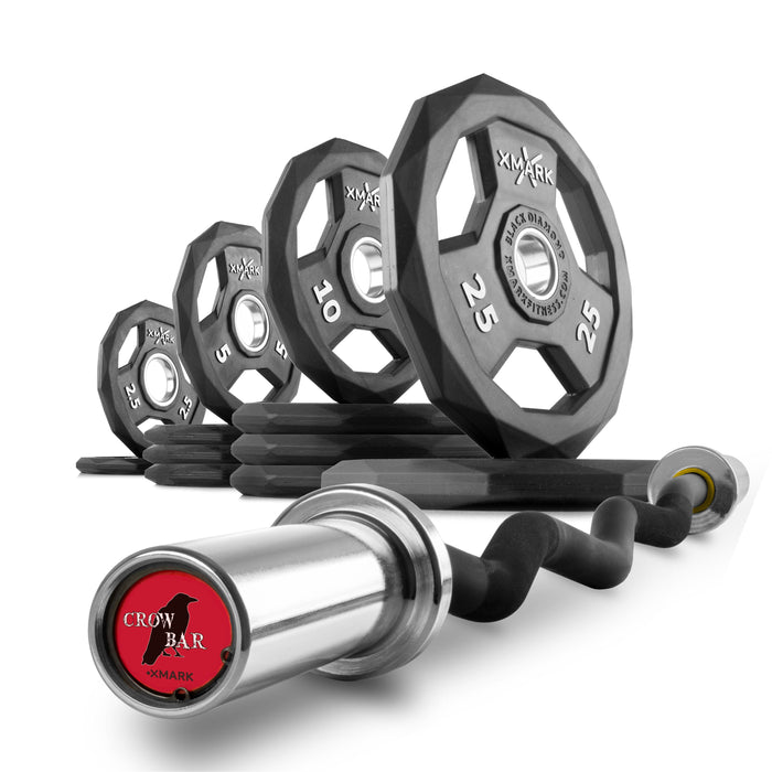 XMARK Black Diamond® Olympic Weight Plates and Curl Barbell Sets CROWBAR-CURL-BD-BAL-65 - Sweatfully