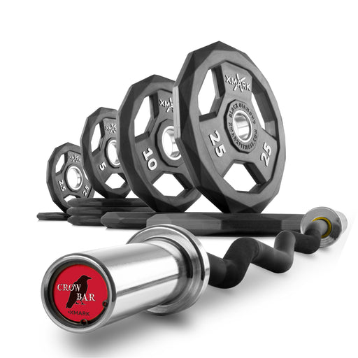 XMARK Black Diamond® Olympic Weight Plates and Curl Barbell Sets CROWBAR-CURL-BD-BAL-65 - Sweatfully
