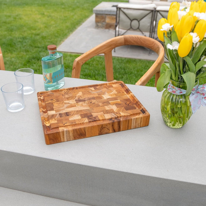 Adobe Checkered Teak Cutting Board - 15" - Sweatfully