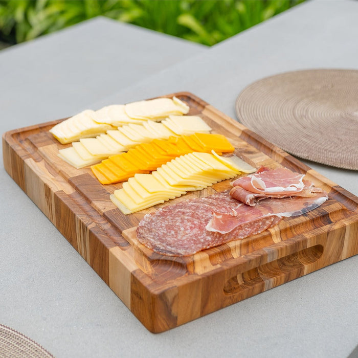 Adobe Checkered Teak Cutting Board - 15" - Sweatfully