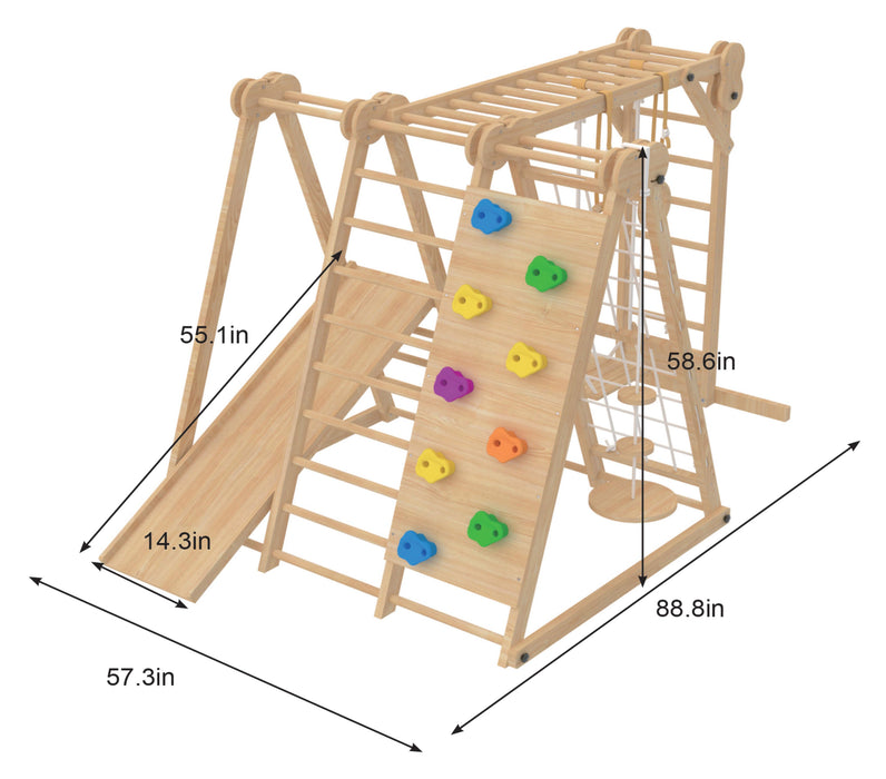 Chestnut 8-in-1 Jungle Gym for Toddlers | Indoor & Outdoor Wooden Playset - Sweatfully
