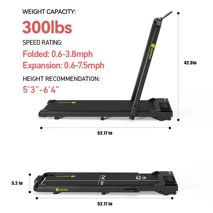 DeerRun A5 Pro Smart 2 in 1 Folding Treadmill Black - Sweatfully
