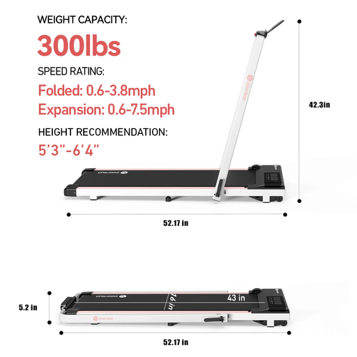 DeerRun A5 Pro Smart 2 in 1 Folding Treadmill Pink with Handrail, 300Lbs - Sweatfully