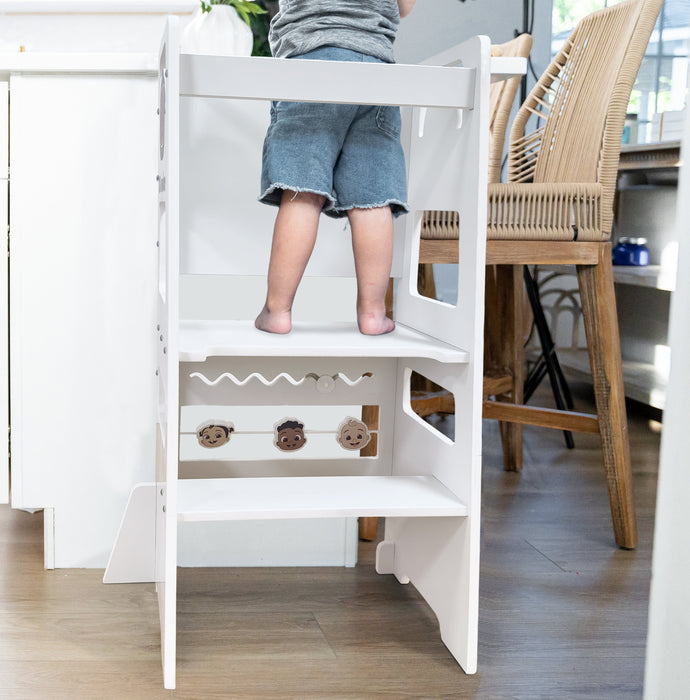 Date CocoMelon 3-in-1 Kitchen Tower for Kids – Step Stool & Chalkboard Learning Helper - Sweatfully