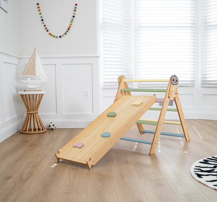 Hazel CocoMelon Pikler Triangle & Rocker Set – Montessori Climbing Ladder for Toddlers - Sweatfully