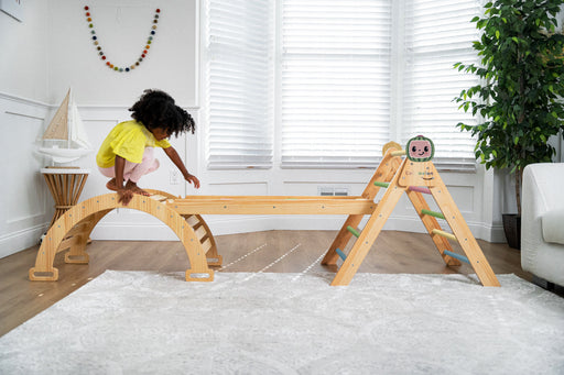 Hazel CocoMelon Pikler Triangle & Rocker Set – Montessori Climbing Ladder for Toddlers - Sweatfully