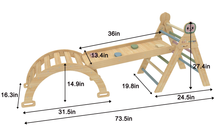 Hazel CocoMelon Pikler Triangle & Rocker Set – Montessori Climbing Ladder for Toddlers - Sweatfully