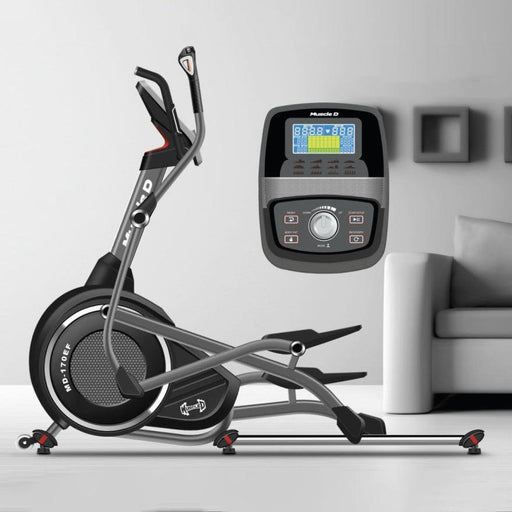 Light Commercial Elliptical Trainer - Muscle D Fitness - LED Display - Upper and Lower Body Movement - Heart Rate Monitor - Sweatfully