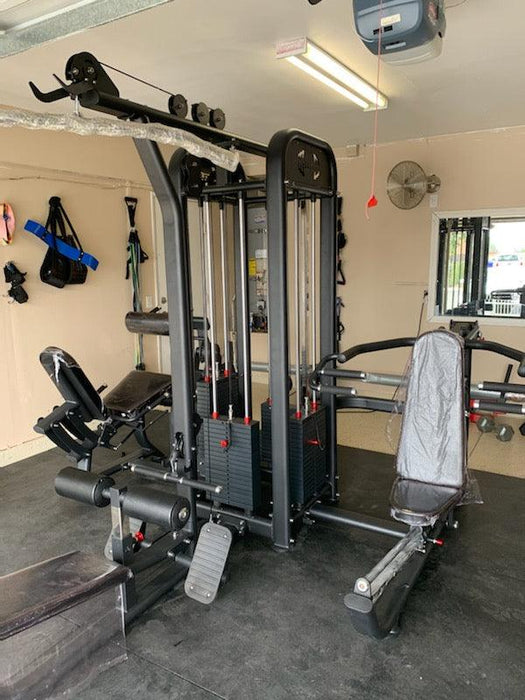 4 Stack Megatron Compact Multi-Gym  - Muscle D Fitness - Space Saving - Leg Extension & Curl, Lat Pull, Low Row, Multi-Press - Sweatfully