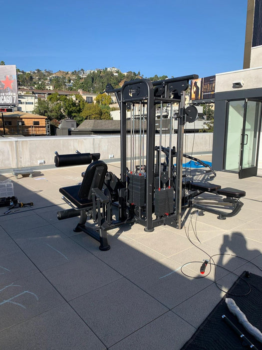4 Stack Megatron Compact Multi-Gym  - Muscle D Fitness - Space Saving - Leg Extension & Curl, Lat Pull, Low Row, Multi-Press - Sweatfully
