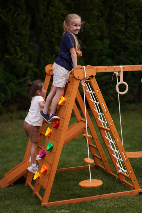 Chestnut 8-in-1 Jungle Gym for Toddlers | Indoor & Outdoor Wooden Playset - Sweatfully