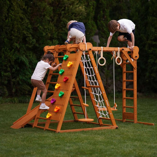 Chestnut 8-in-1 Jungle Gym for Toddlers | Indoor & Outdoor Wooden Playset - Sweatfully