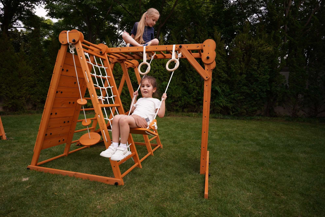 Chestnut 8-in-1 Jungle Gym for Toddlers | Indoor & Outdoor Wooden Playset - Sweatfully