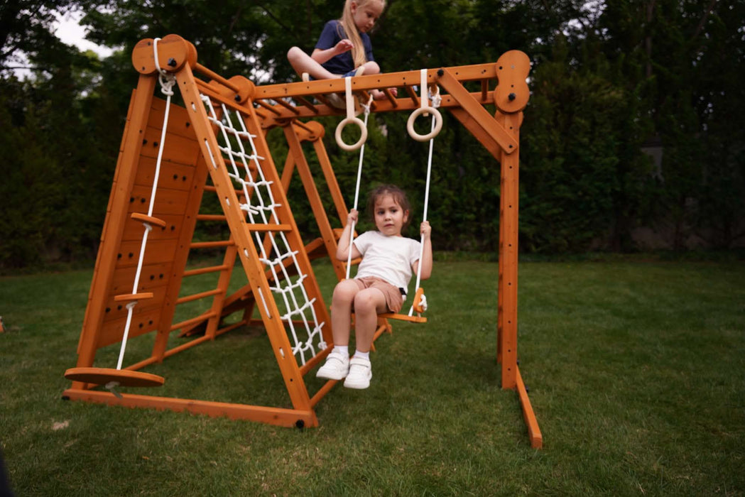 Chestnut 8-in-1 Jungle Gym for Toddlers | Indoor & Outdoor Wooden Playset - Sweatfully