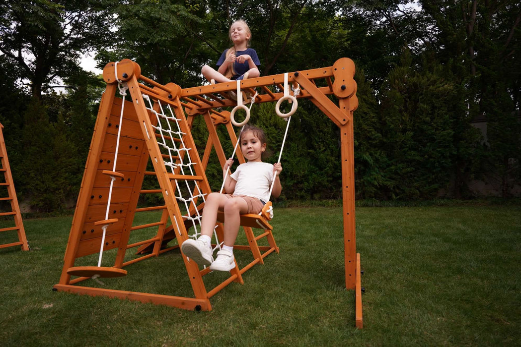 Chestnut 8-in-1 Jungle Gym for Toddlers | Indoor & Outdoor Wooden Playset - Sweatfully
