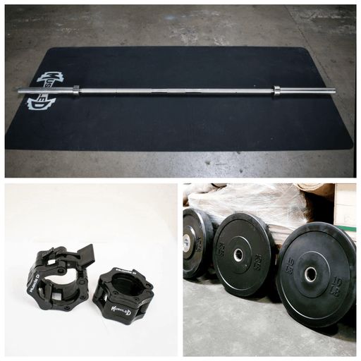 7' Stainless Steel Bushing Olympic Bar and Bumper Plate Set - Sweatfully