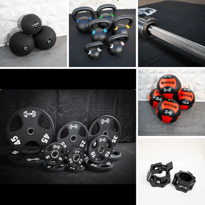 Complete Strength Training Kit - Stainless Steel Bushing - Olympic Bar Weight Plates - Home Gym - Sweatfully