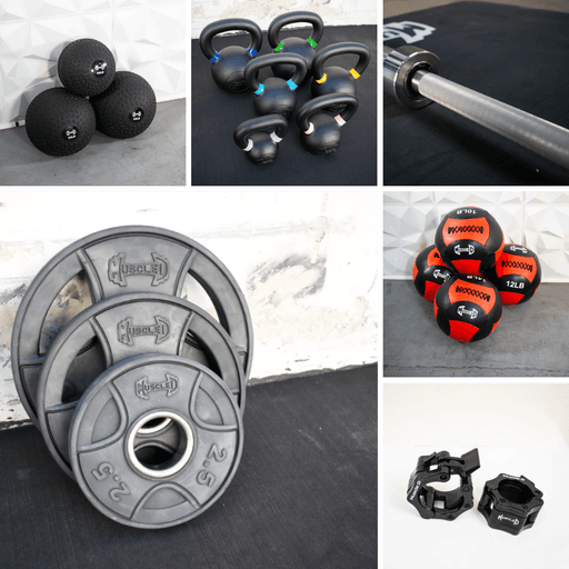 Complete Strength Training Kit - Stainless Steel Bushing - Olympic Bar Weight Plates - Home Gym - Sweatfully