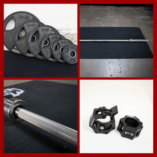 Hard Chrome Olympic Bar and Olympic Rubber Weight Plate Sets - Sweatfully