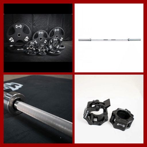 Hard Chrome Olympic Bar and Olympic Urethane Weight Plate Sets - Sweatfully