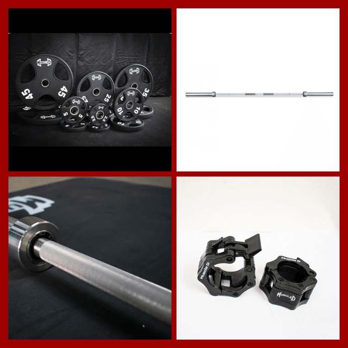 Hard Chrome Olympic Bar and Olympic Urethane Weight Plate Sets - Sweatfully