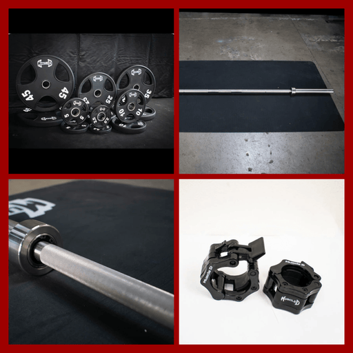 7' Stainless Steel Bushing Olympic Bar and Olympic Urethane Weight Plate Sets - Sweatfully