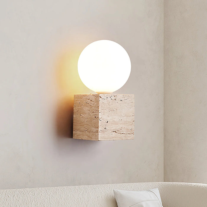 Cube Stone Travertine Wall Lamp - Sweatfully