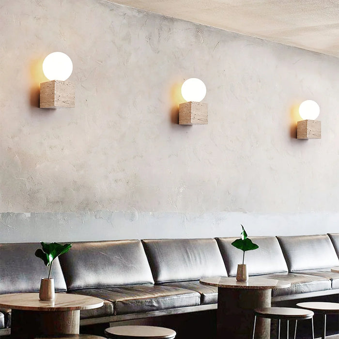 Cube Stone Travertine Wall Lamp - Sweatfully