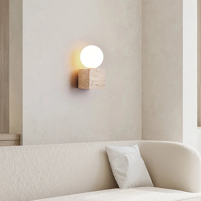 Cube Stone Travertine Wall Lamp - Sweatfully